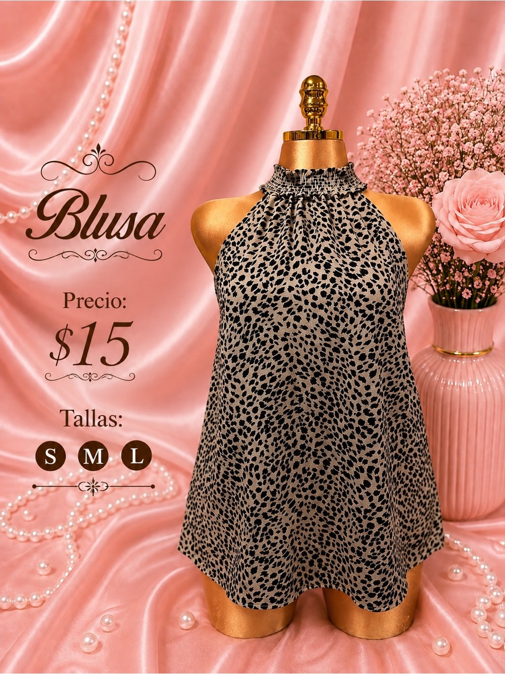 High-Neck Leopard Print top- Black/Tan S/M/L